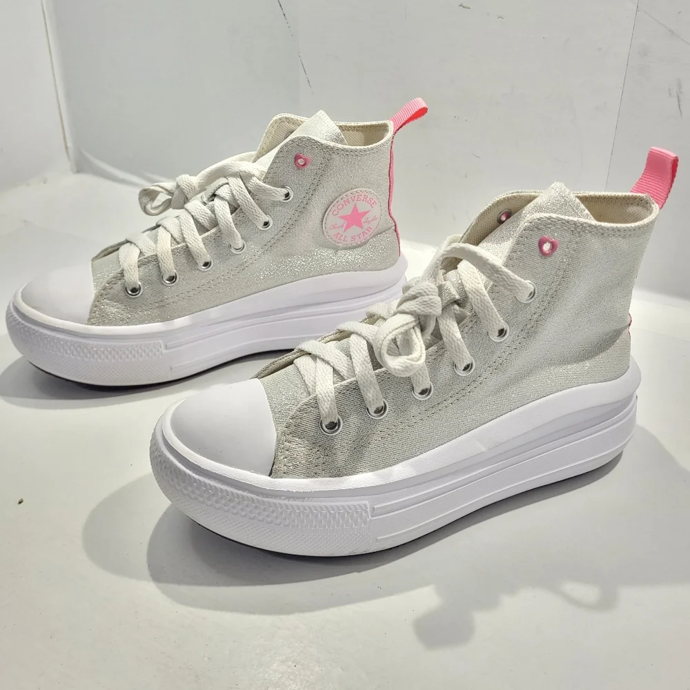 CONVERSE LITTLE GIRLS CHUCK TAYLOR ALL STAR MOVE SPARKLE PLATFORM HI TOP SHOE 3 - Picture 4 of 15